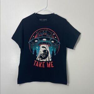 Hot Topic Black Tee with UFO and Take Me Design - Medium